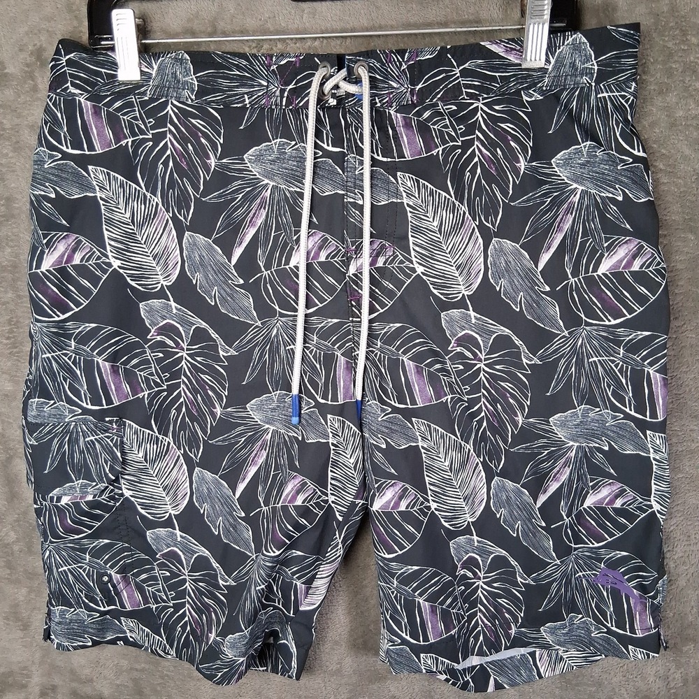 Tommy Bahama‎ Baja Bonita Cove Board Shorts Men Size Large Black Floral Print